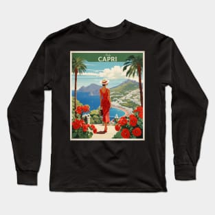 Capri Italy Vintage Tourism Travel Poster Long Sleeve T-Shirt